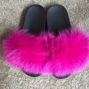 Hot Pink Faux Fur Slides - Never worn!
